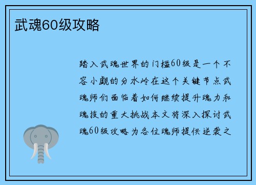 武魂60级攻略