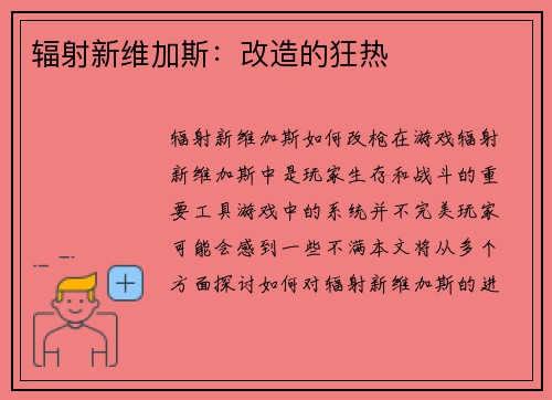 辐射新维加斯：改造的狂热